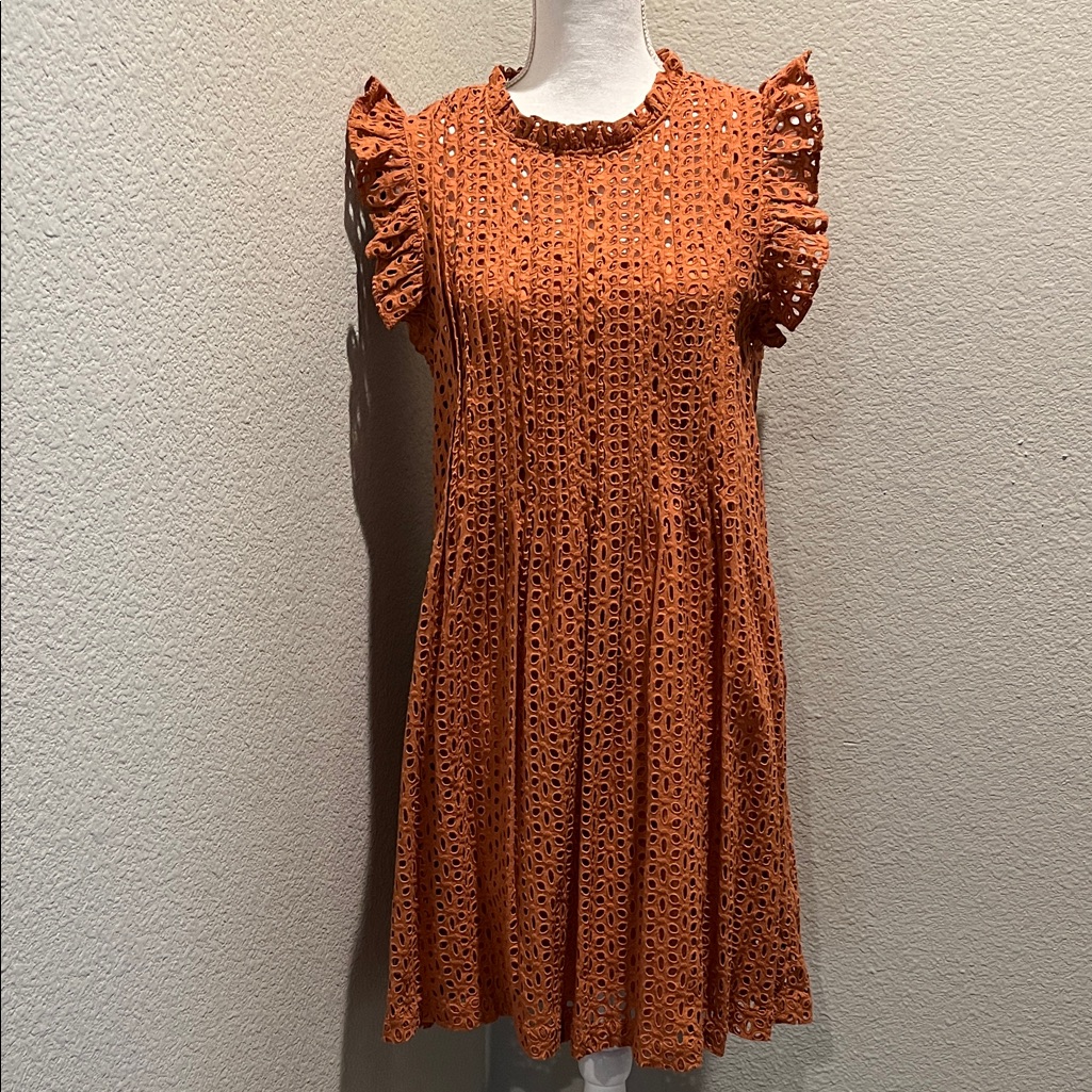 Madewell | Eyelet Ruffle-Sleeve Pintuck Mini Dress - Nwt